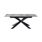 Grey Ceramic and Glass Rectangular Extending Dining Table with Black Iron Base - Home Furniture Interiors