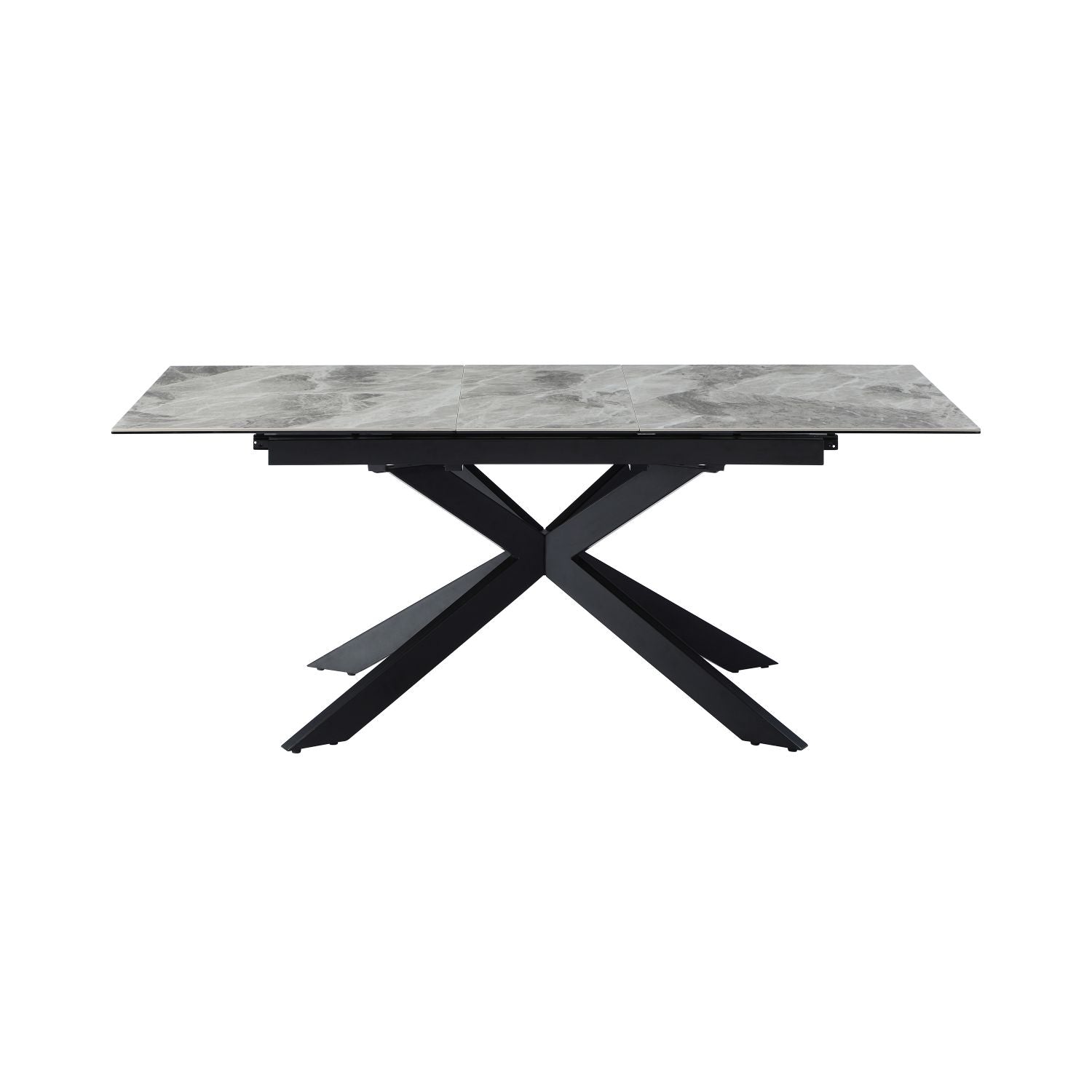 Grey Ceramic and Glass Rectangular Extending Dining Table with Black Iron Base - Home Furniture Interiors