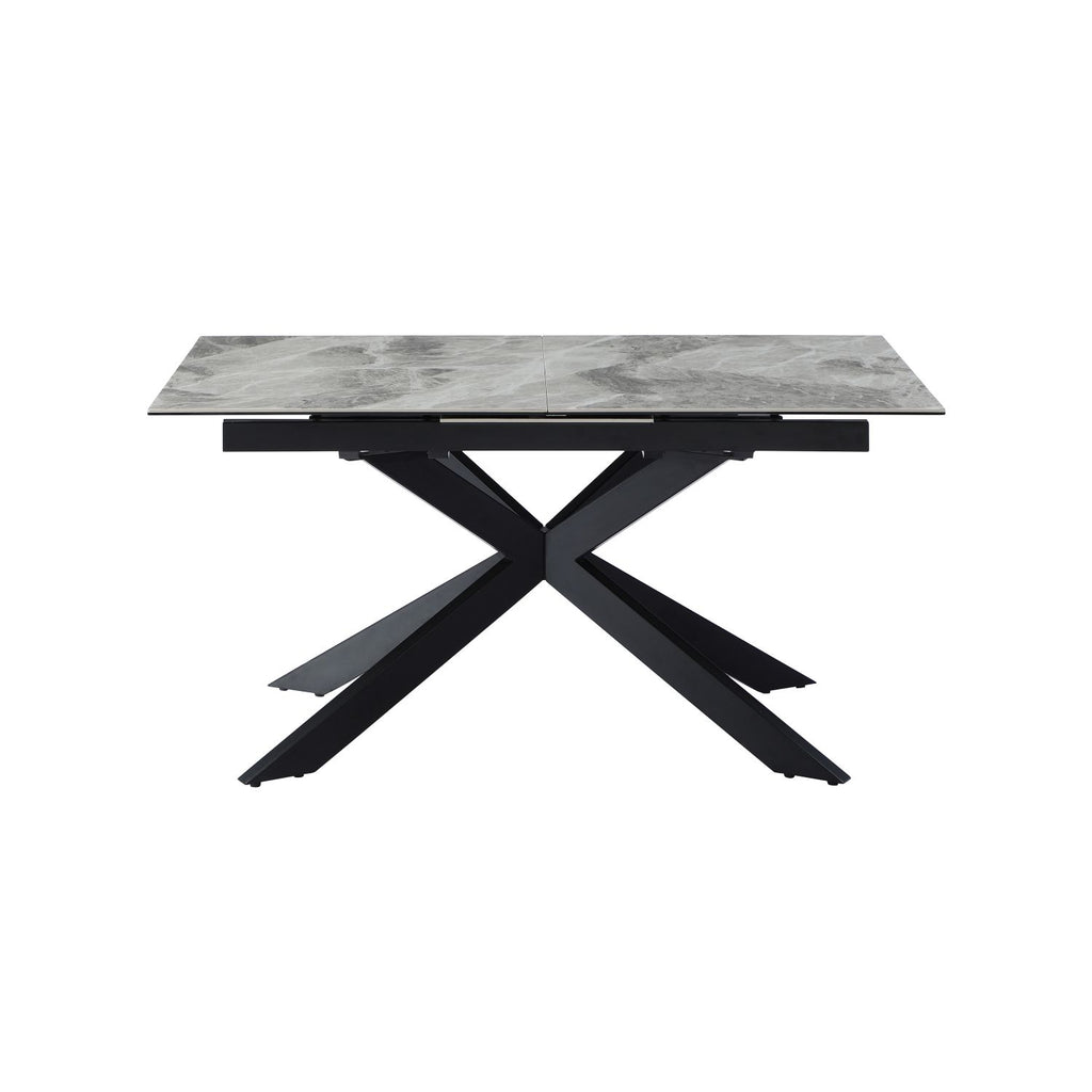 Grey Ceramic and Glass Rectangular Extending Dining Table with Black Iron Base - Home Furniture Interiors