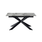 Grey Ceramic and Glass Rectangular Extending Dining Table with Black Iron Base - Home Furniture Interiors