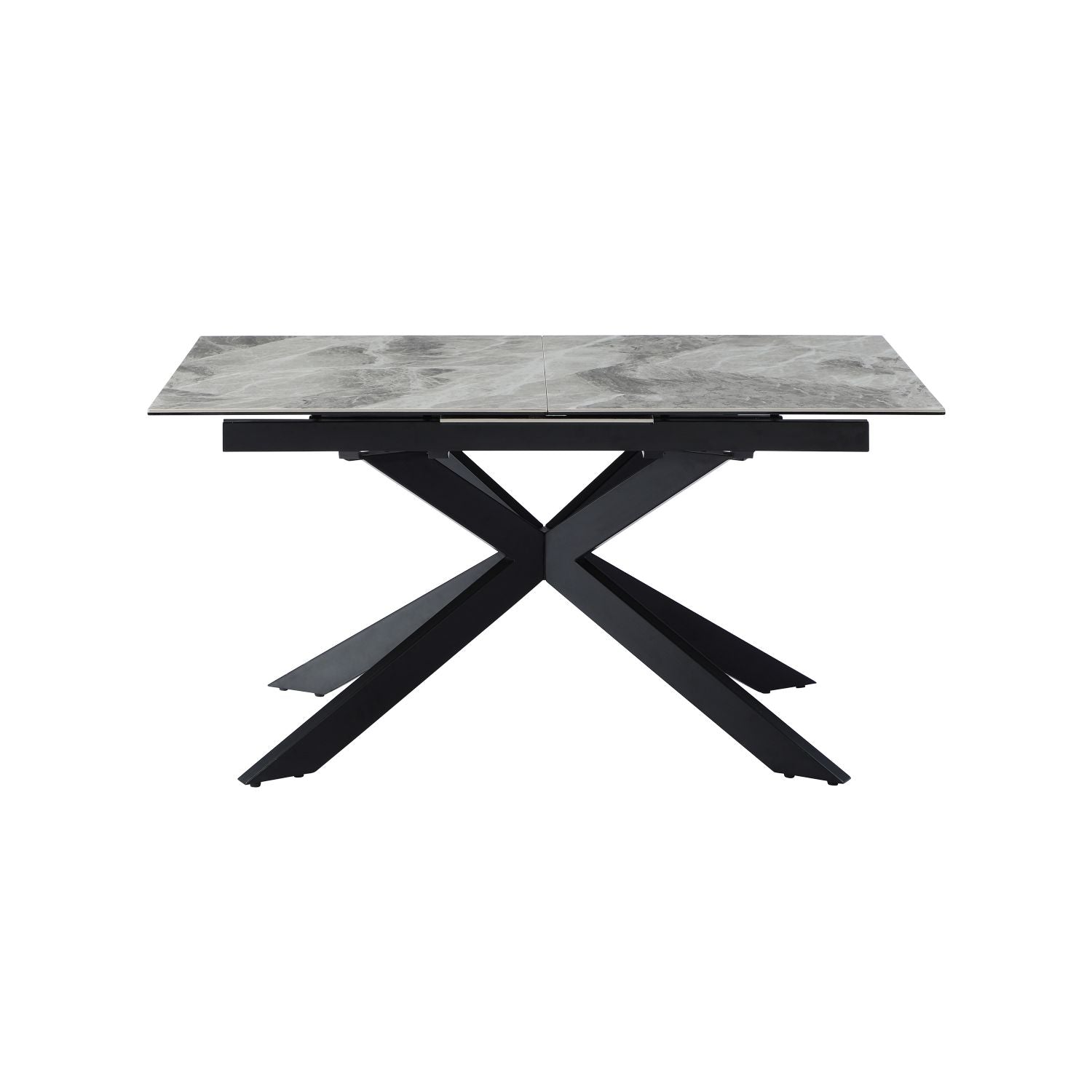 Grey Ceramic and Glass Rectangular Extending Dining Table with Black Iron Base - Home Furniture Interiors