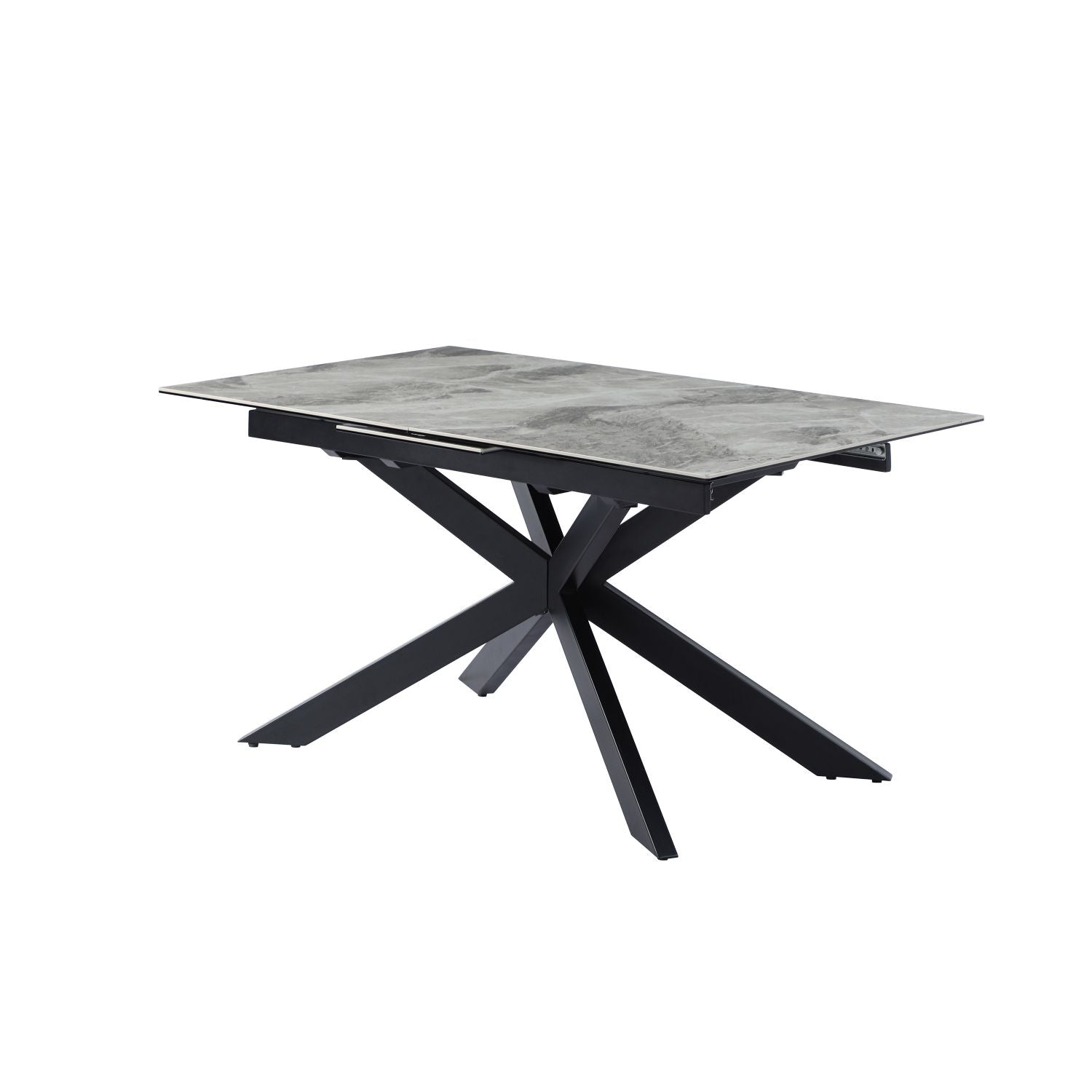 Grey Ceramic and Glass Rectangular Extending Dining Table with Black Iron Base - Home Furniture Interiors