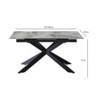 Grey Ceramic and Glass Rectangular Extending Dining Table with Black Iron Base - Home Furniture Interiors