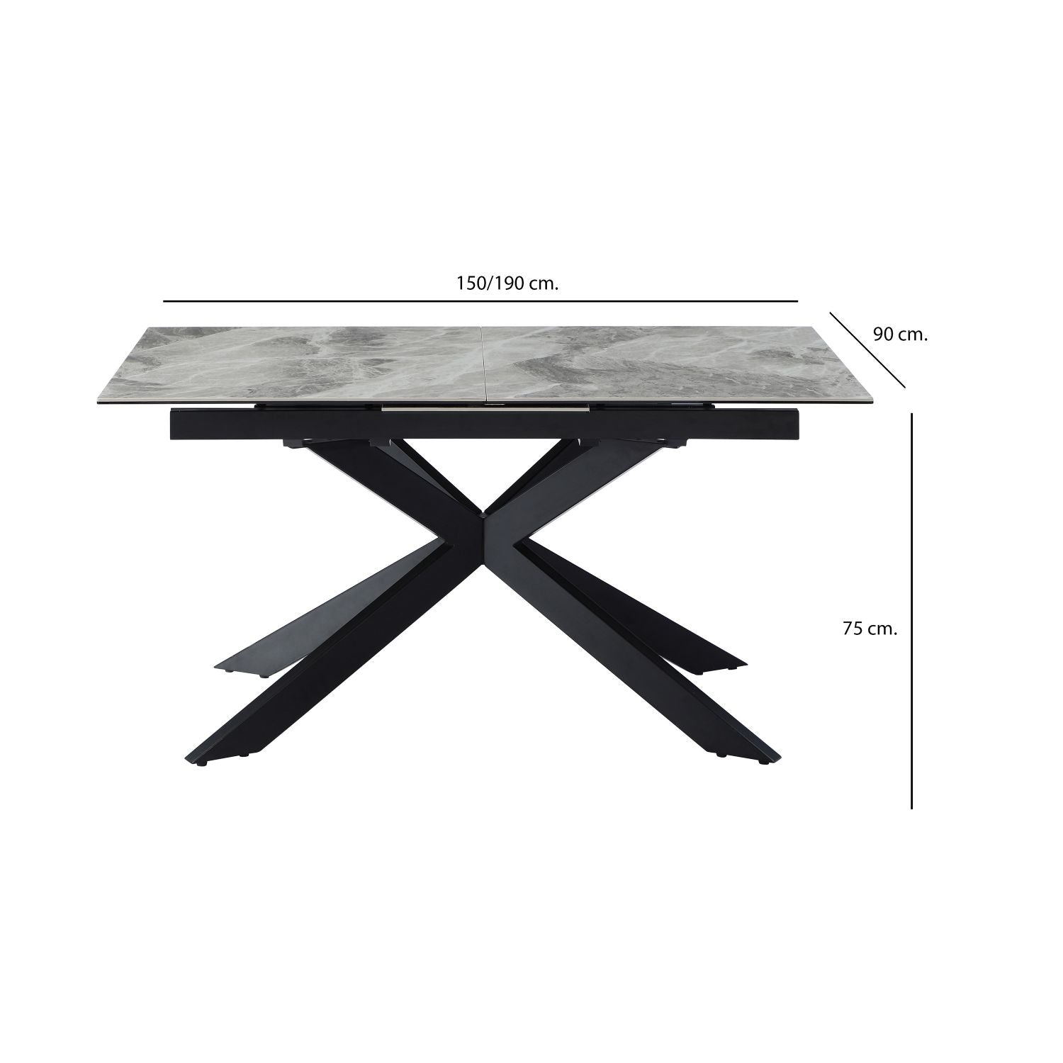 Grey Ceramic and Glass Rectangular Extending Dining Table with Black Iron Base - Home Furniture Interiors