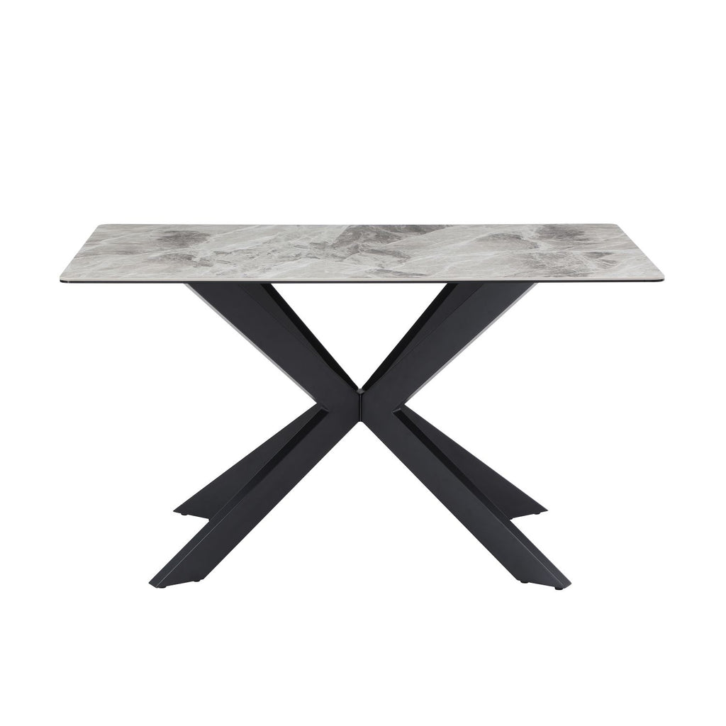 Modern Grey Ceramic and Glass Top Rectangular 4 Seater Dining Table - Home Furniture Interiors