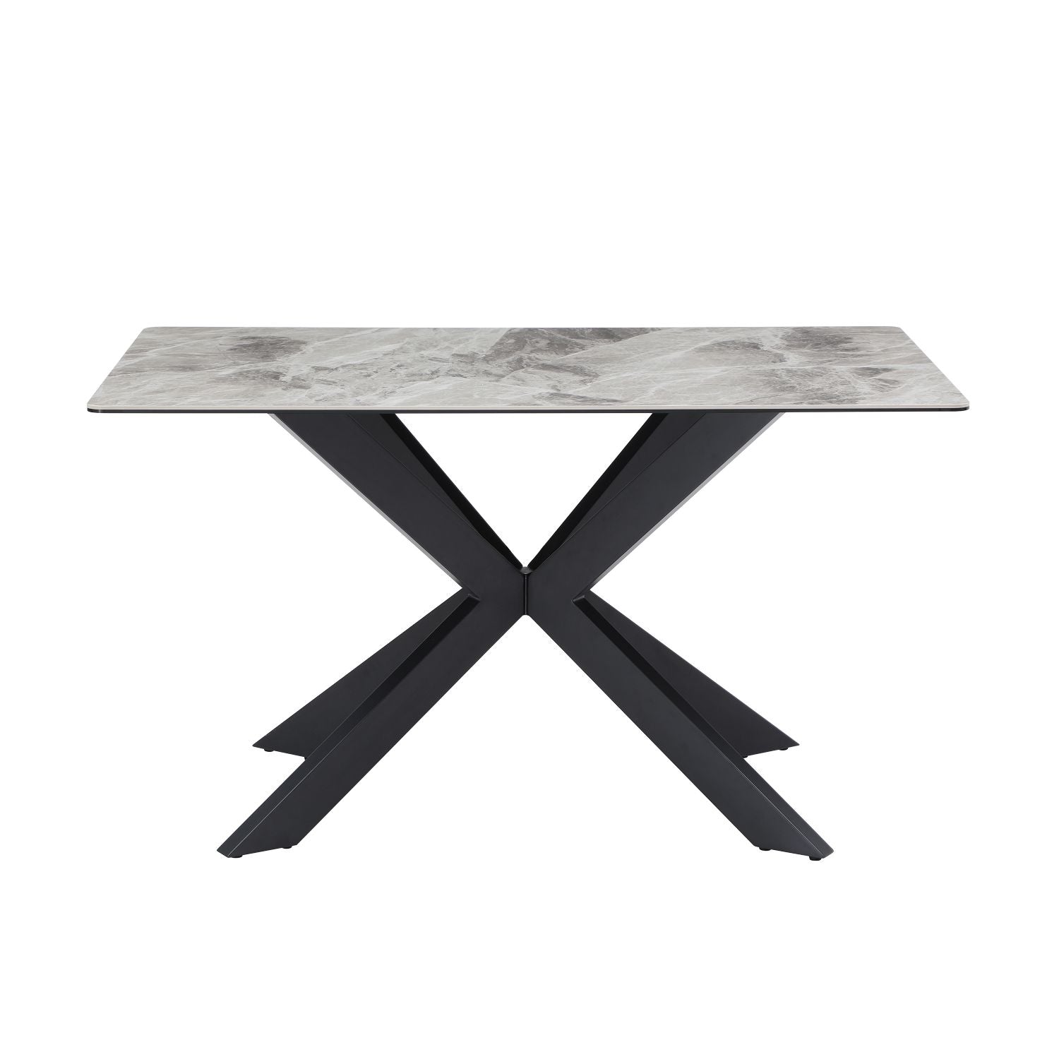 Modern Grey Ceramic and Glass Top Rectangular 4 Seater Dining Table - Home Furniture Interiors