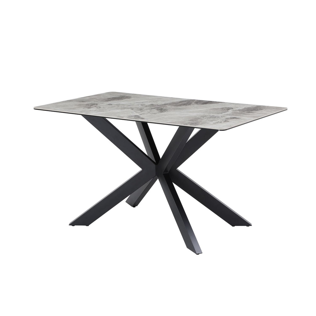 Modern Grey Ceramic and Glass Top Rectangular 4 Seater Dining Table - Home Furniture Interiors