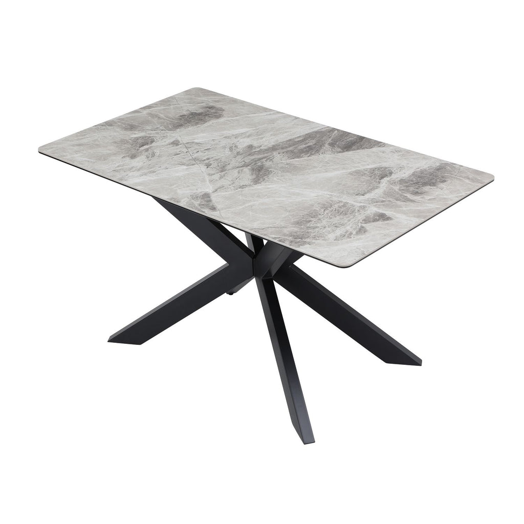 Modern Grey Ceramic and Glass Top Rectangular 4 Seater Dining Table - Home Furniture Interiors