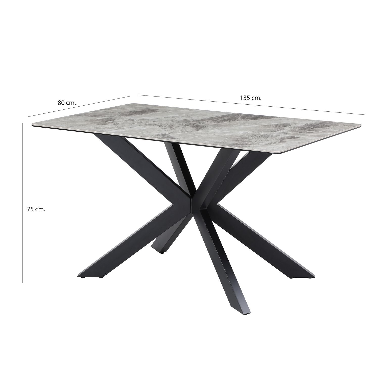 Modern Grey Ceramic and Glass Top Rectangular 4 Seater Dining Table - Home Furniture Interiors
