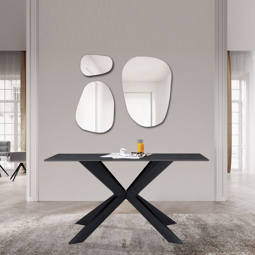 Modern Black Ceramic and Glass Top Rectangular 4 Seater Dining Table