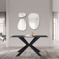 Modern Black Ceramic and Glass Top Rectangular 4 Seater Dining Table