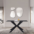 Modern Black Ceramic and Glass Top Rectangular 4 Seater Dining Table