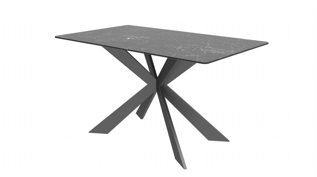Modern Black Ceramic and Glass Top Rectangular 4 Seater Dining Table - Home Furniture Interiors