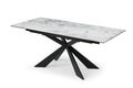 Modern White Ceramic and Glass Rectangular Extending Dining Table with Black Metal Base