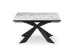 Modern White Ceramic and Glass Rectangular Extending Dining Table with Black Metal Base - Home Furniture Interiors
