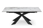 Modern White Ceramic and Glass Rectangular Extending Dining Table with Black Metal Base - Home Furniture Interiors