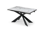 Modern White Ceramic and Glass Rectangular Extending Dining Table with Black Metal Base - Home Furniture Interiors