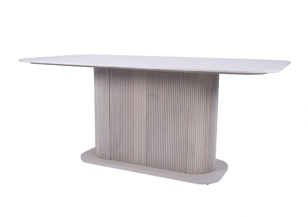 Modern White Marble Top Rectangular Mango Wood 6 Seater Dining Table