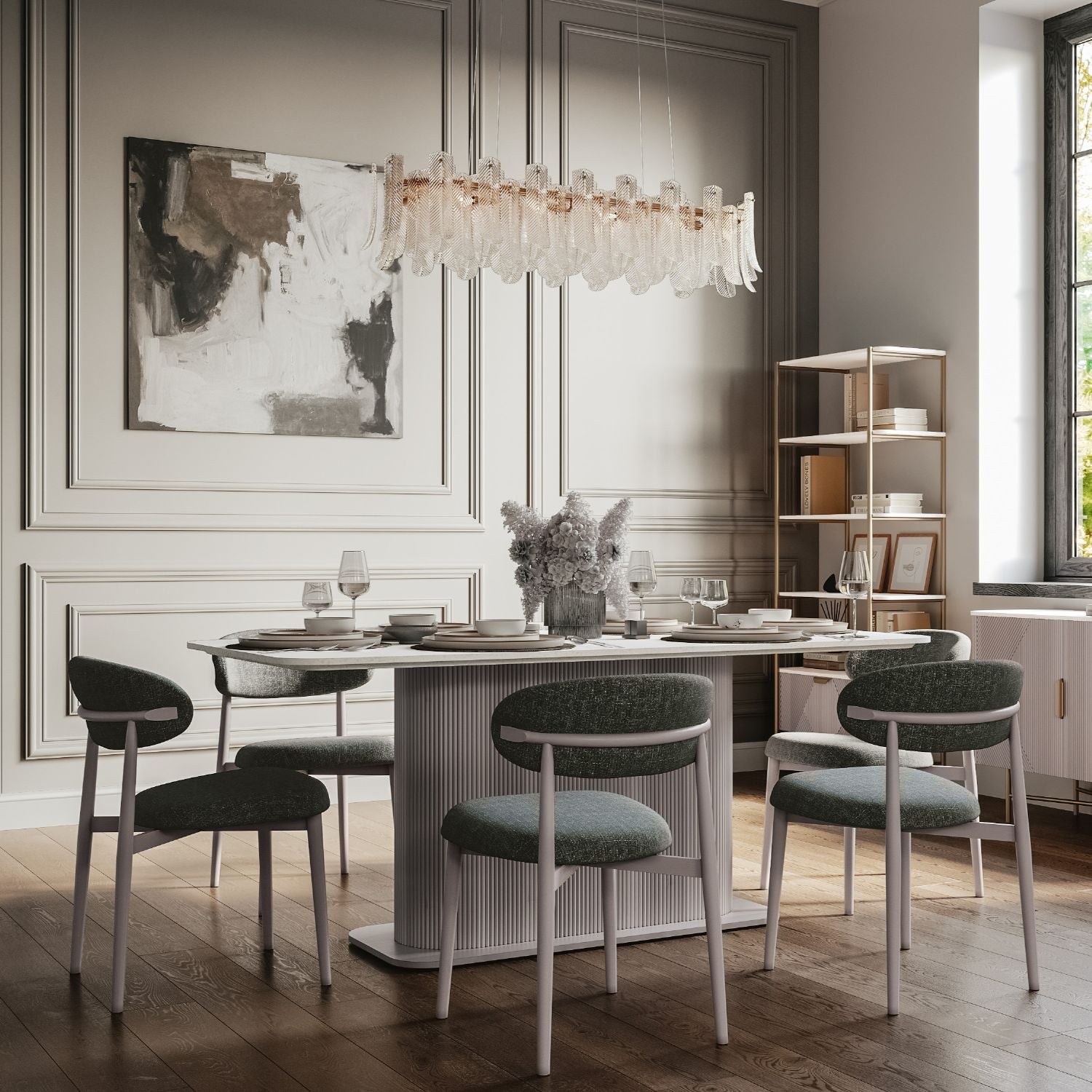 Modern White Marble Top Rectangular Mango Wood 6 Seater Dining Table - Home Furniture Interiors
