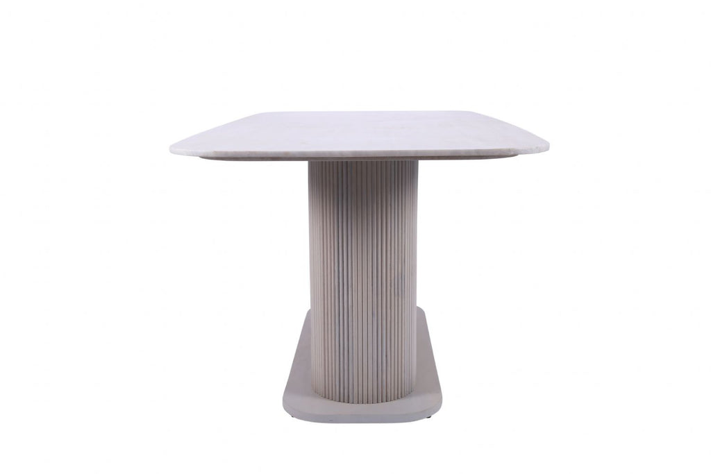 Modern White Marble Top Rectangular Mango Wood 6 Seater Dining Table - Home Furniture Interiors
