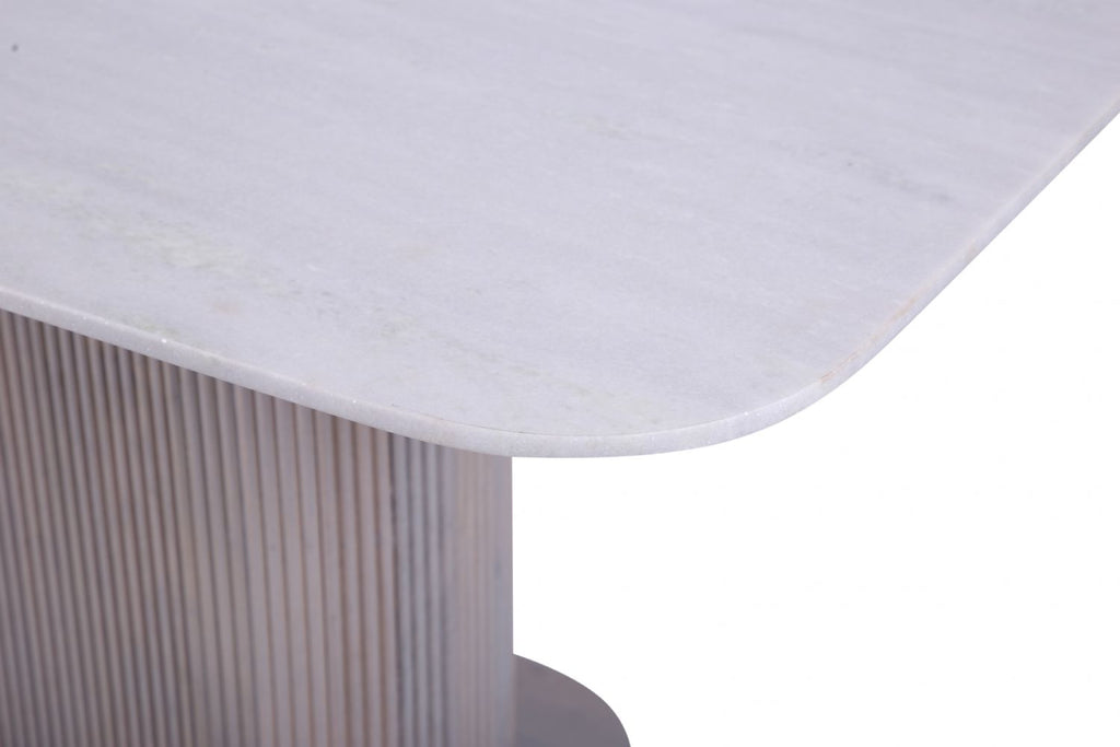 Modern White Marble Top Rectangular Mango Wood 6 Seater Dining Table - Home Furniture Interiors