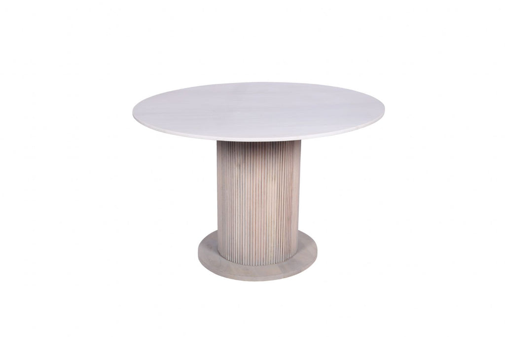 Luxury White Mango Wood and Marble Top Round 4 Seater Dining Table - Home Furniture Interiors