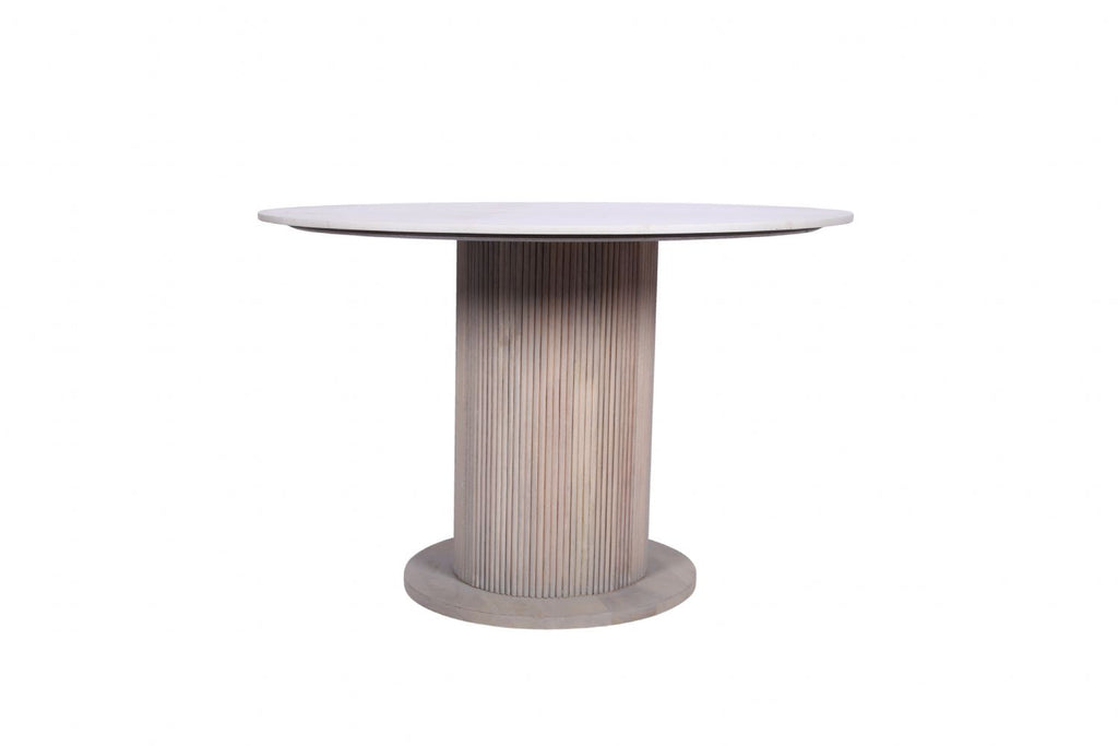 Luxury White Mango Wood and Marble Top Round 4 Seater Dining Table - Home Furniture Interiors