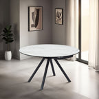 White Ceramic Round 4 Seater Dining Table with Black Brushed Iron Legs