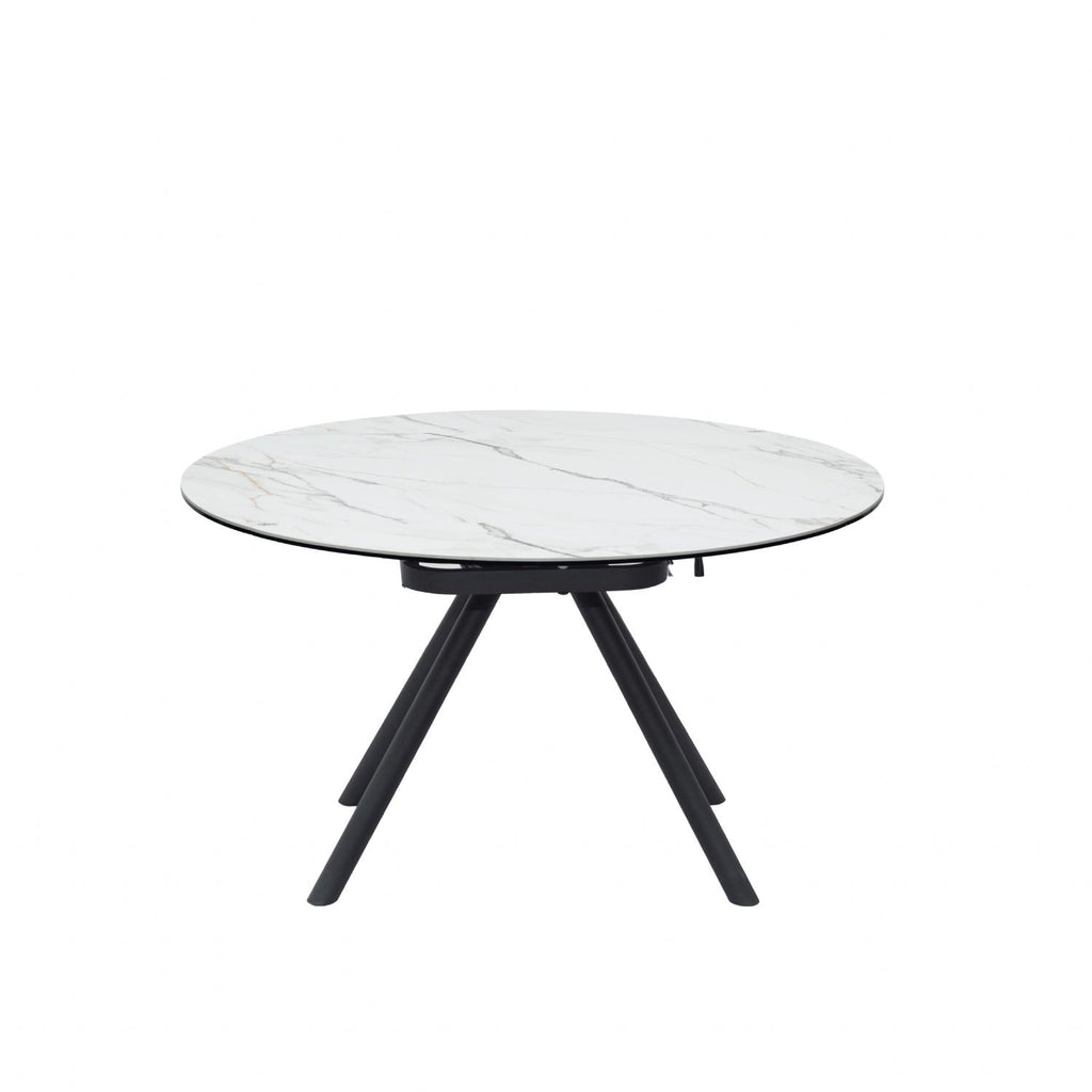 White Ceramic Round 4 Seater Dining Table with Black Brushed Iron Legs - Home Furniture Interiors