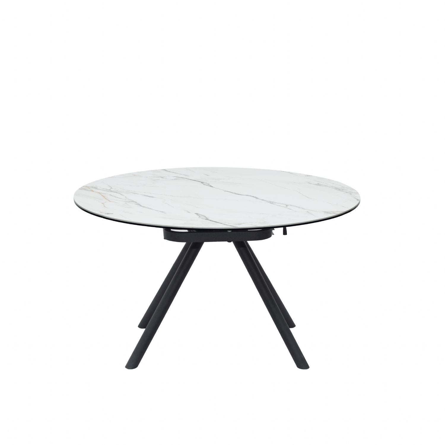 White Ceramic Round 4 Seater Dining Table with Black Brushed Iron Legs - Home Furniture Interiors