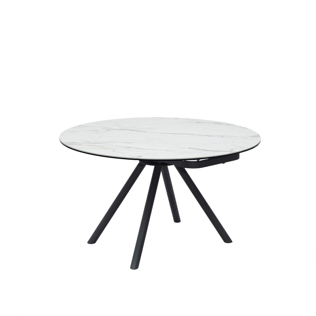 White Ceramic Round 4 Seater Dining Table with Black Brushed Iron Legs - Home Furniture Interiors