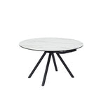 White Ceramic Round 4 Seater Dining Table with Black Brushed Iron Legs - Home Furniture Interiors