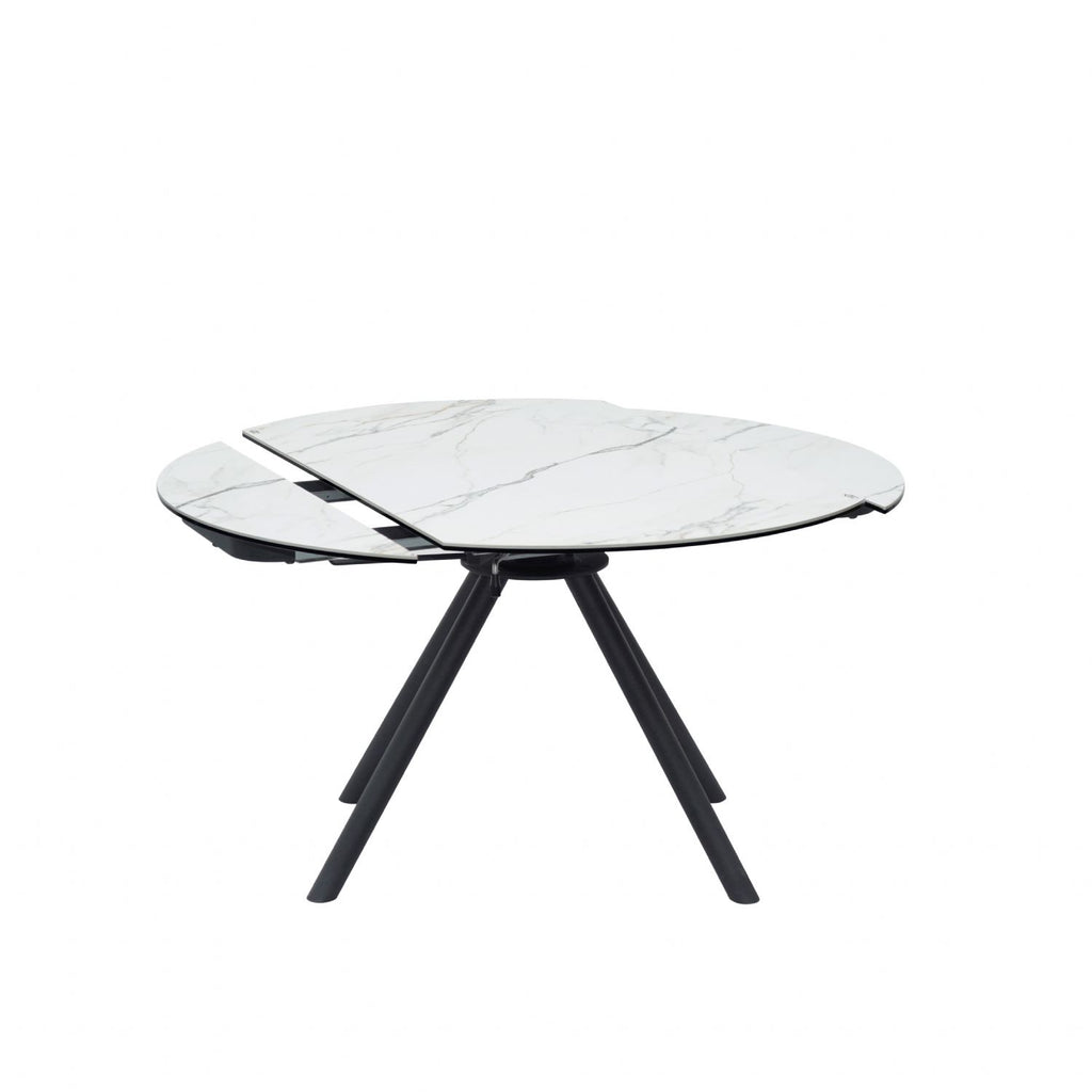 White Ceramic Round 4 Seater Dining Table with Black Brushed Iron Legs - Home Furniture Interiors