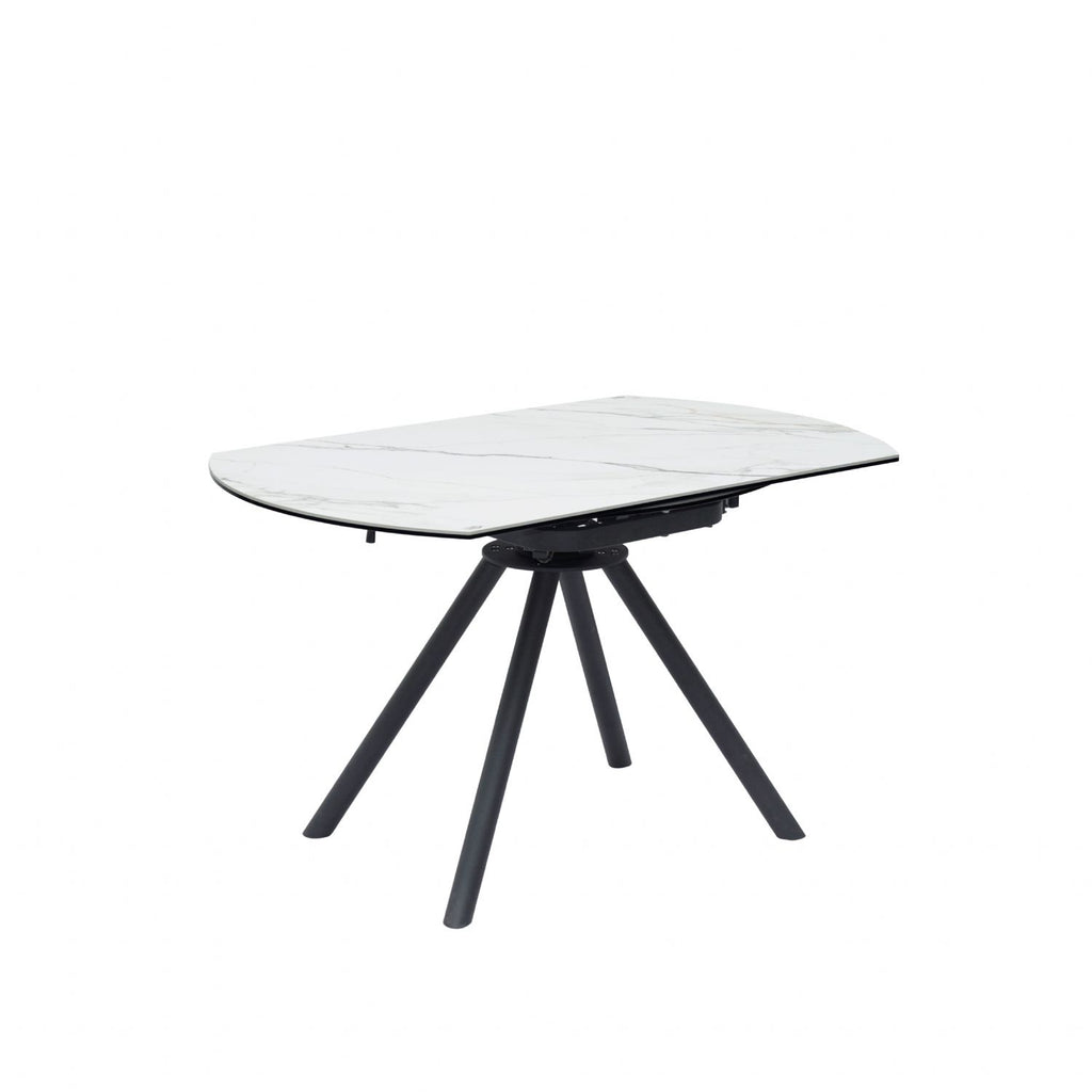 White Ceramic Round 4 Seater Dining Table with Black Brushed Iron Legs - Home Furniture Interiors