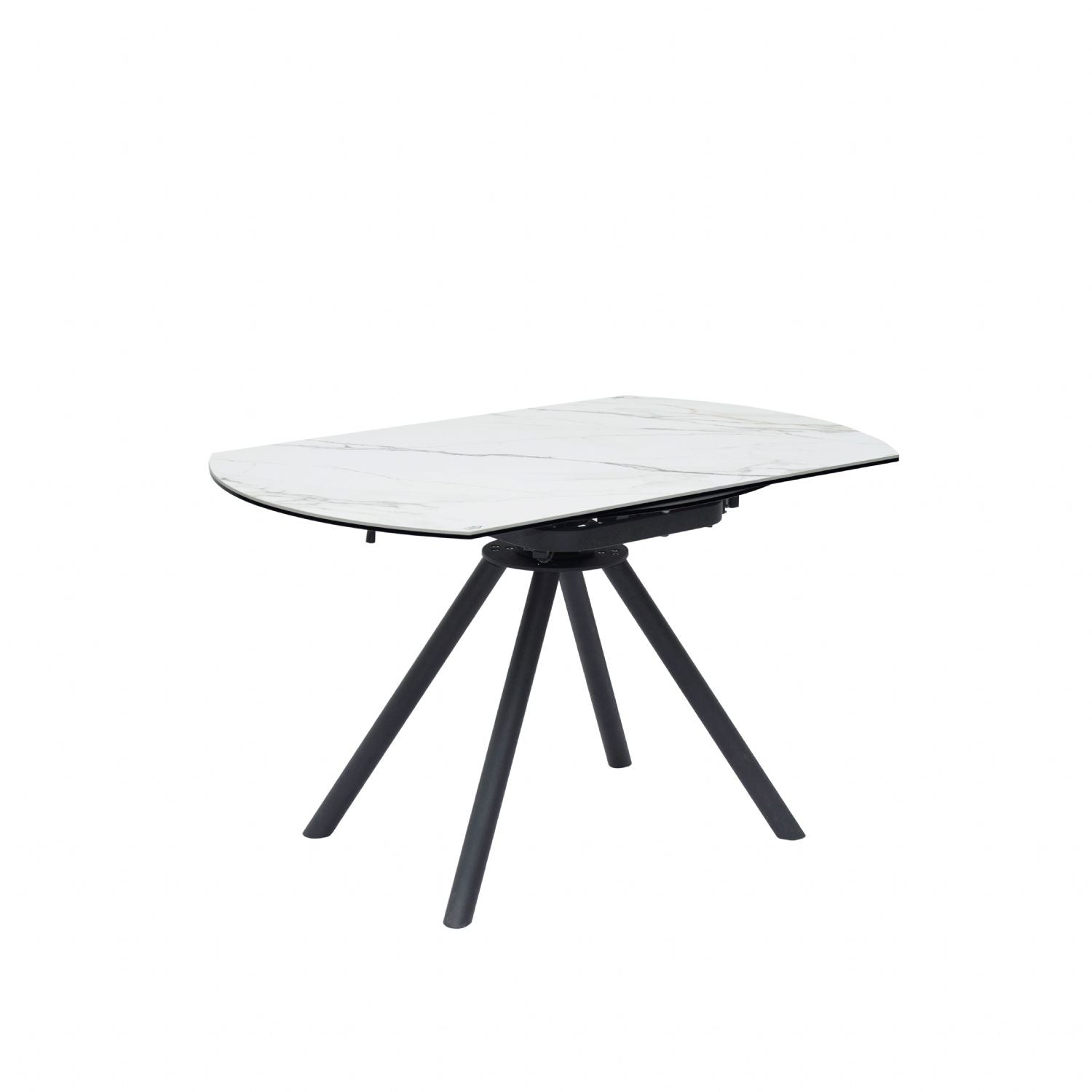 White Ceramic Round 4 Seater Dining Table with Black Brushed Iron Legs - Home Furniture Interiors