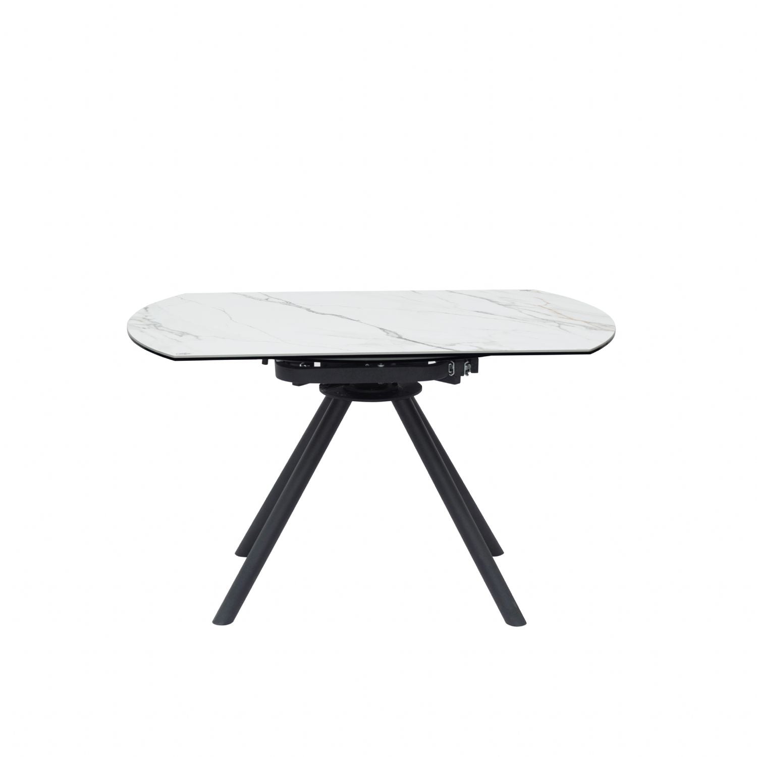 White Ceramic Round 4 Seater Dining Table with Black Brushed Iron Legs - Home Furniture Interiors