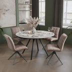White Ceramic Round 4 Seater Dining Table with Black Brushed Iron Legs - Home Furniture Interiors