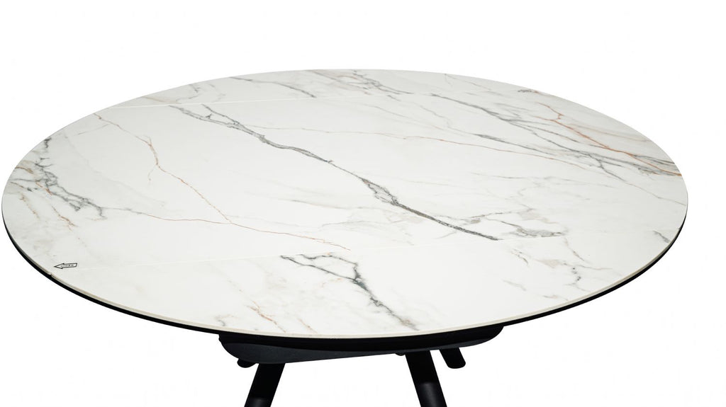 White Ceramic Round 4 Seater Dining Table with Black Brushed Iron Legs - Home Furniture Interiors