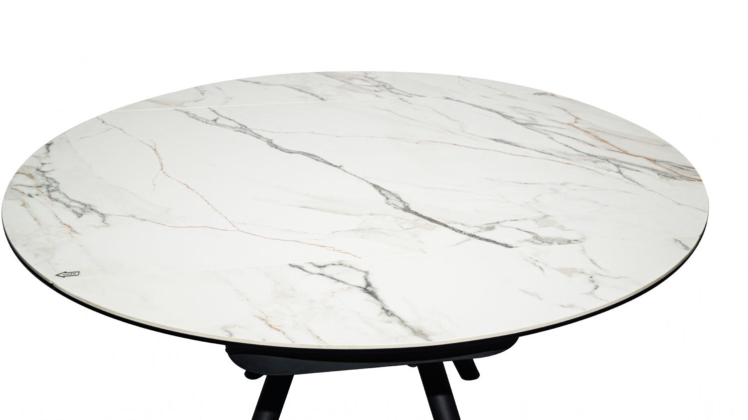 White Ceramic Round 4 Seater Dining Table with Black Brushed Iron Legs - Home Furniture Interiors