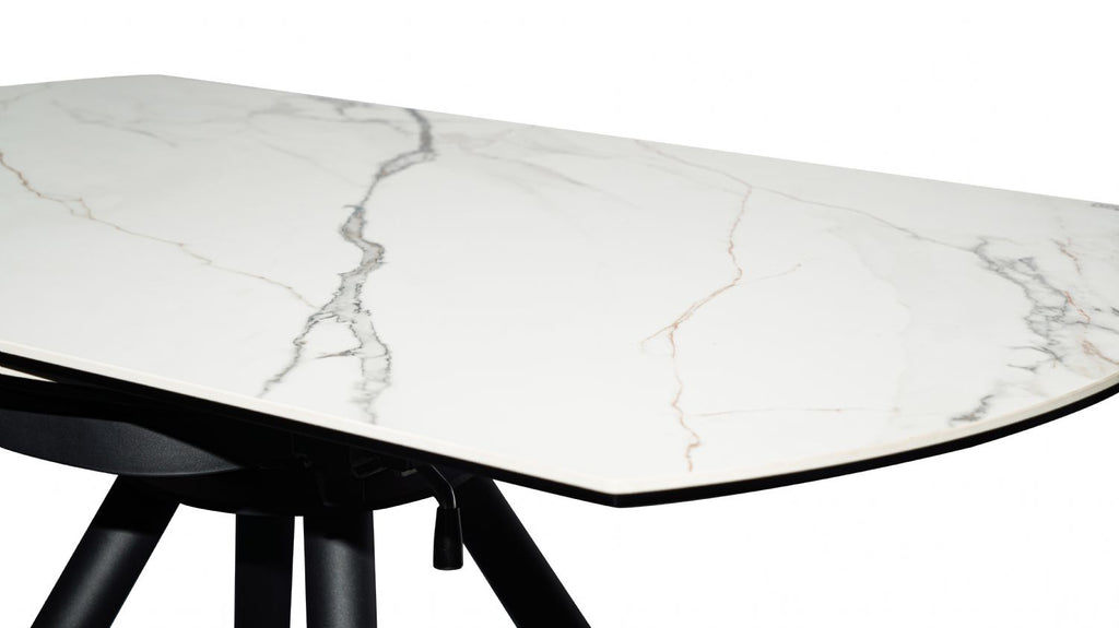 White Ceramic Round 4 Seater Dining Table with Black Brushed Iron Legs - Home Furniture Interiors