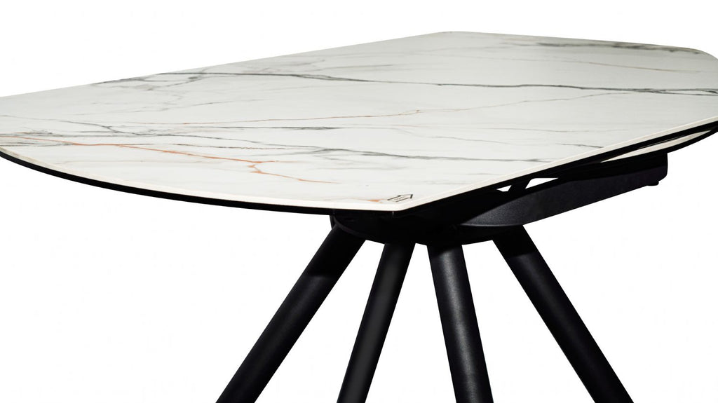 White Ceramic Round 4 Seater Dining Table with Black Brushed Iron Legs - Home Furniture Interiors