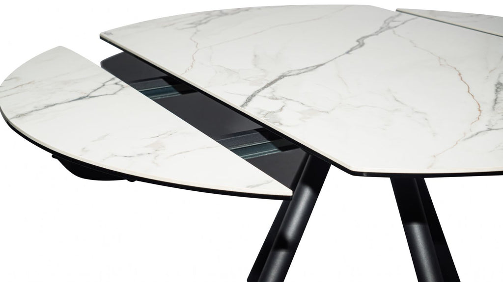 White Ceramic Round 4 Seater Dining Table with Black Brushed Iron Legs - Home Furniture Interiors