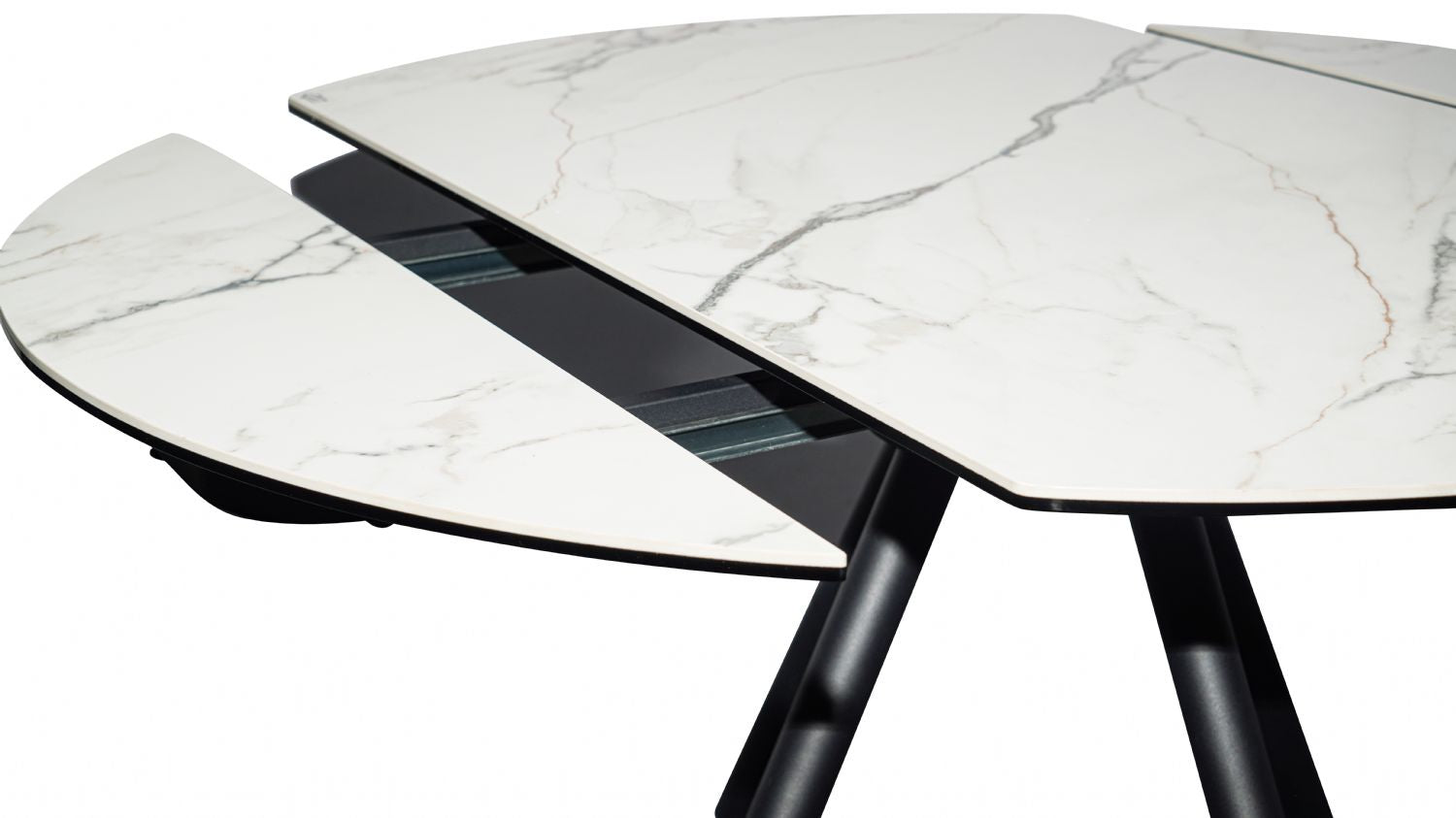 White Ceramic Round 4 Seater Dining Table with Black Brushed Iron Legs - Home Furniture Interiors