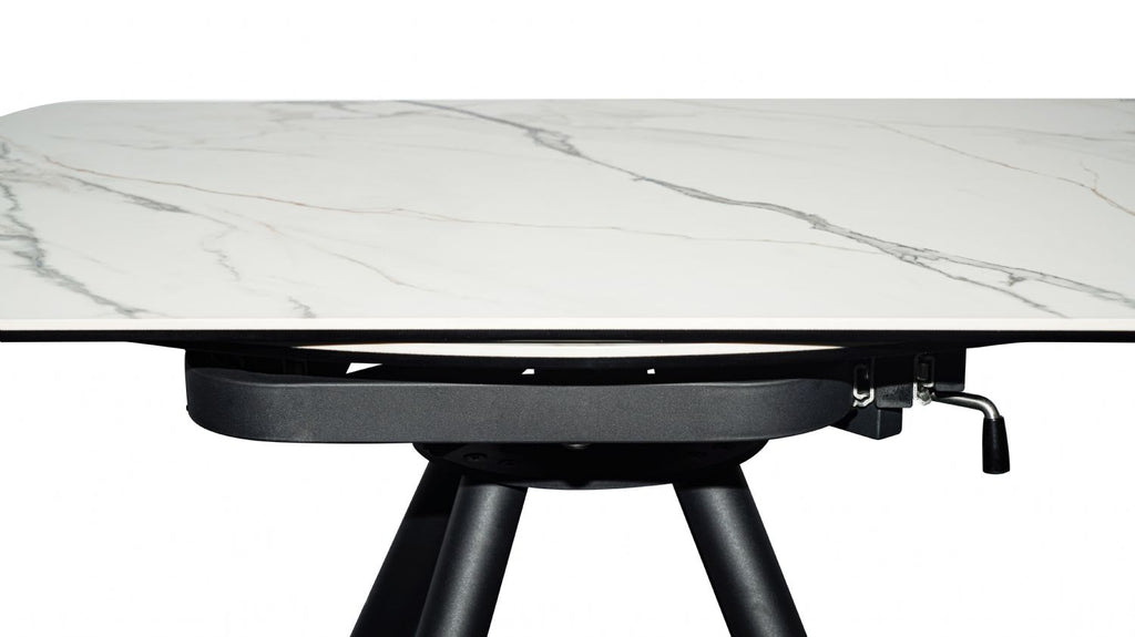 White Ceramic Round 4 Seater Dining Table with Black Brushed Iron Legs - Home Furniture Interiors