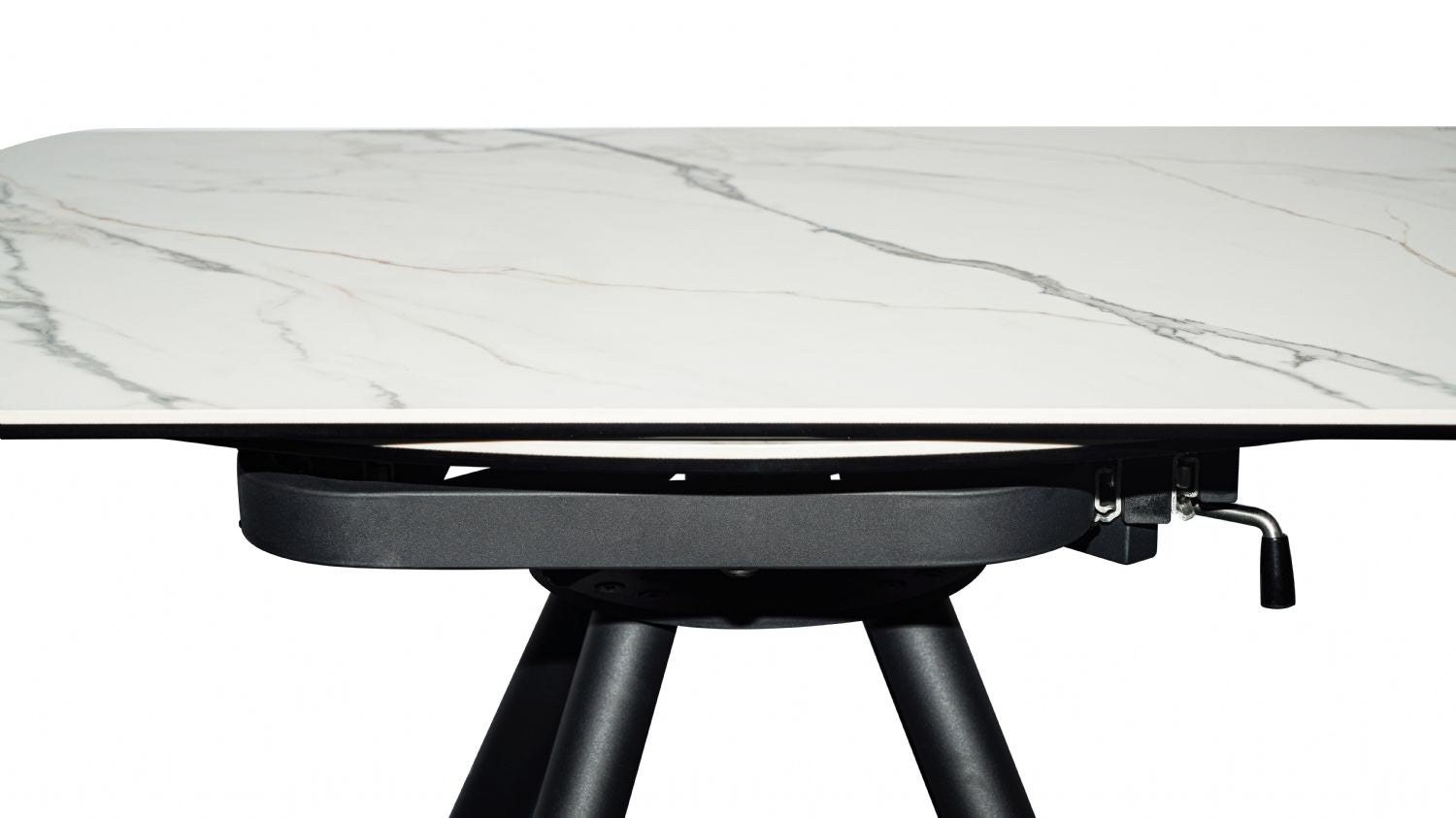 White Ceramic Round 4 Seater Dining Table with Black Brushed Iron Legs - Home Furniture Interiors