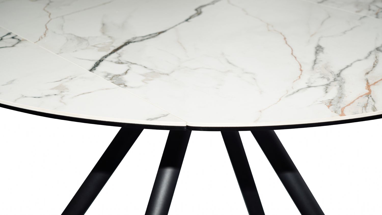 White Ceramic Round 4 Seater Dining Table with Black Brushed Iron Legs - Home Furniture Interiors