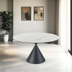 Modern White Round Ceramic 4 Seater Extending Dining Table with Black Iron Base