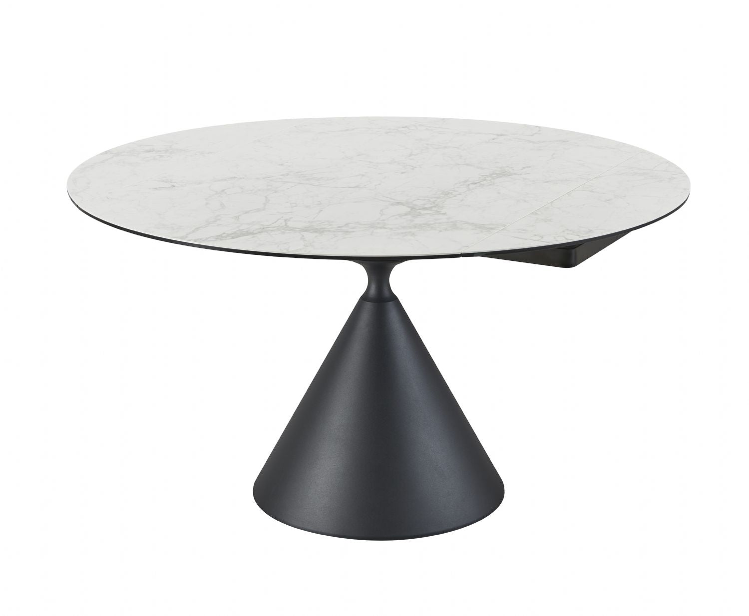 Modern White Round Ceramic 4 Seater Extending Dining Table with Black Iron Base - Home Furniture Interiors