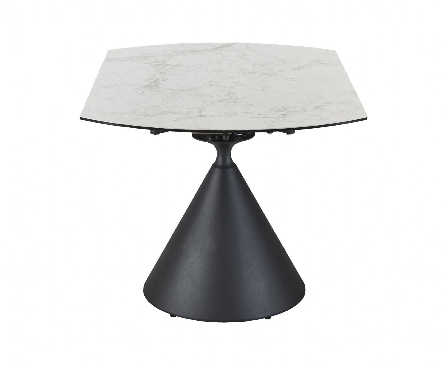 Modern White Round Ceramic 4 Seater Extending Dining Table with Black Iron Base - Home Furniture Interiors