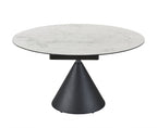 Modern White Round Ceramic 4 Seater Extending Dining Table with Black Iron Base - Home Furniture Interiors